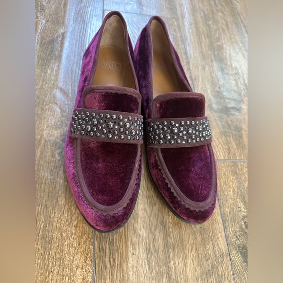 Burgundy  Franco Sarto Classic Low block Heeled Loafers with Studded Detail 7 - Picture 3 of 12